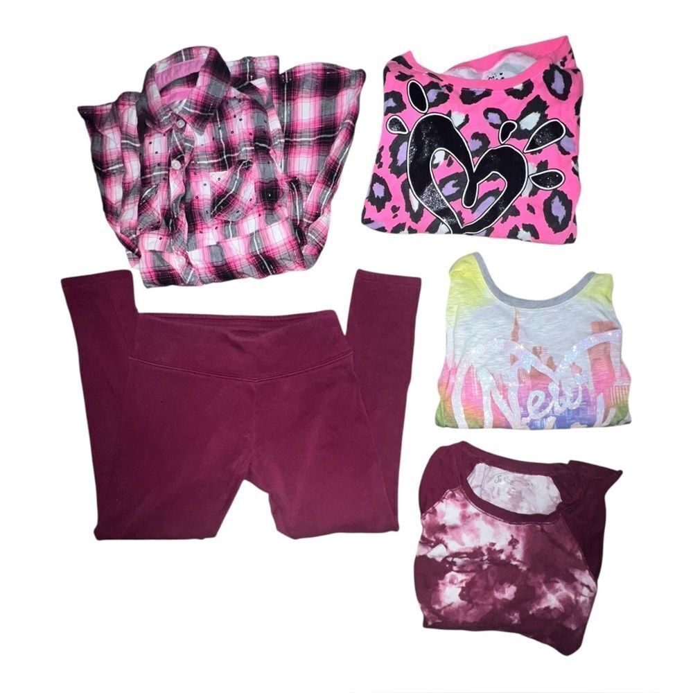 Justice Girls Lot of Five Shirts & Pants Sweatshirt Dress Pajama Top Sz 10 EUC